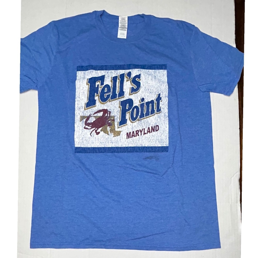 Gildan Fell's Point Maryland Blue Crab T-Shirt Large Blue Ring Spun Graphic Tee